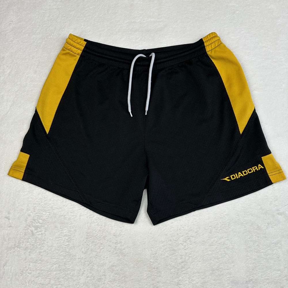 Diadora Mens Soccer Shorts Black Yellow Athletic Training Size Large L